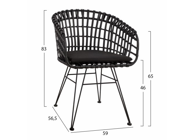 ΠΟΛΥΘΡΟΝΑ ΤΥΠΟΥ ΦΩΛΙΑ ΜΕΤΑΛΛΙΚΗ ALLEGRA ΜΕ WICKER ΜΑΥΡΟ 59Χ56,5Χ83Υ εκ.