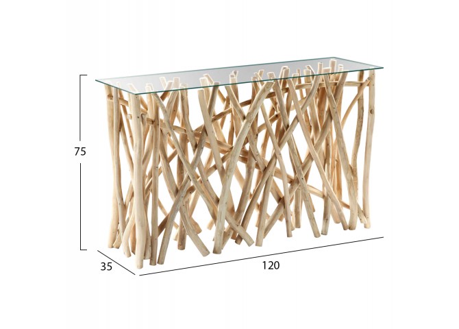 ΚΟΝΣΟΛΑ ΣΕ ΡΟΥΣΤΙΚ ΣΤΥΛ ΜΑΣΙΦ ΞΥΛΟ ΤΙΚ & ΓΥΑΛΙ ΦΥΣΙΚΟ 120X35X75Yεκ.HM9373