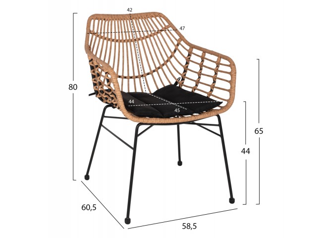 ΠΟΛΥΘΡΟΝΑ ΕΠΑΓΓΕΛΜΑΤΙΚΗ ΜΑΥΡΟ ΜΕΤΑΛΛΟ RATTAN ΜΠΕΖ & ΜΑΞΙΛΑΡΙ 59x61x75Yεκ.HM5864.01