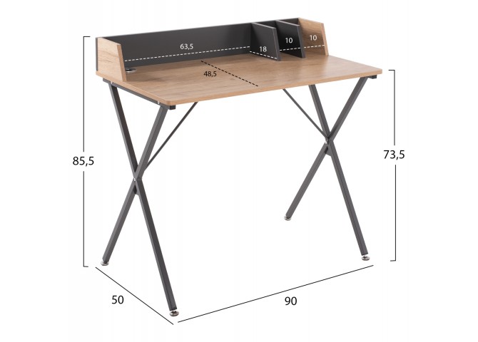 ΓΡΑΦΕΙΟ HM9320 ΜΕΤΑΛΛΙΚΟ ΓΚΡΙ ΜΕ MDF ΕΠΙΦΑΝΕΙΑ ΣΕ ΟΑΚ 90Χ50Χ78-84Υεκ.