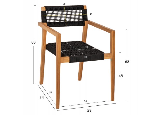 ΠΟΛΥΘΡΟΝΑ CHARLOTTE HM9637.02 ΞΥΛΟ TEAK ΦΥΣΙΚΟ & ΜΑΥΡΟ ΣΧΟΙΝΙ 59x54x83Y εκ.