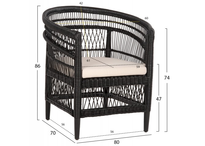 ΠΟΛΥΘΡΟΝΑ MALAWI HM9635.03 ΞΥΛΟ ΜΑΟΝΙ ΜΕ RATTAN ΜΑΥΡΟ-ΛΕΥΚΟ ΜΑΞΙΛΑΡΙ 80x70x86Υεκ.