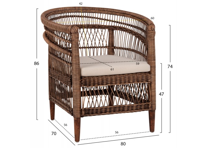 ΠΟΛΥΘΡΟΝΑ MALAWI HM9635.01 ΞΥΛΟ ΜΑΟΝΙ ΜΕ RATTAN ΚΑΦΕ-ΛΕΥΚΟ ΜΑΞΙΛΑΡΙ 80x70x86Υεκ.