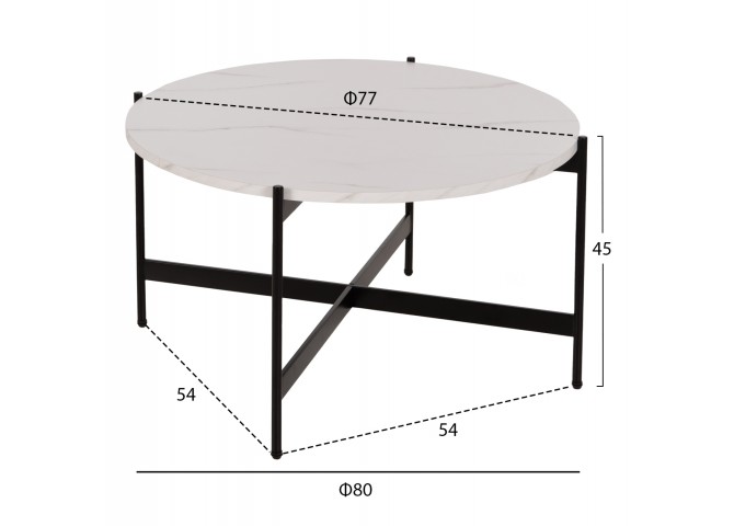 ΤΡΑΠΕΖΙ ΣΑΛΟΝΙΟΥ HM9588.05 MDF ΛΕΥΚΟ ΜΑΡΜΑΡΟ-ΜΑΥΡΗ ΜΕΤΑΛΛΙΚΗ ΒΑΣΗ Φ80x45Υεκ.