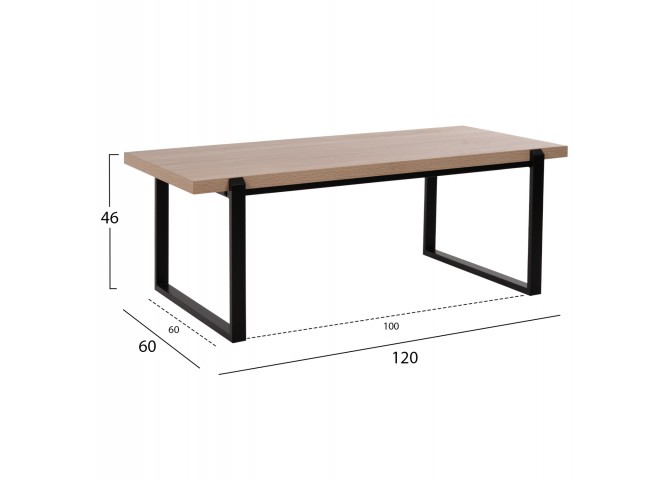 ΤΡΑΠΕΖΙ ΣΑΛΟΝΙΟΥ HM9585.03 MDF SONOMA-ΜΑΥΡΗ ΜΕΤΑΛΛΙΚΗ ΒΑΣΗ 120x60X46Yεκ.