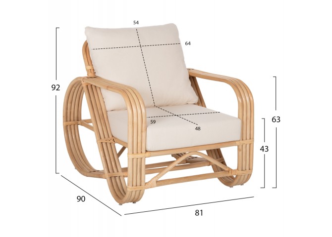 ΠΟΛΥΘΡΟΝΑ BARONESS HM9813 ΦΥΣΙΚΟ RATTAN ΚΑΙ ΛΕΥΚΑ ΜΑΞΙΛΑΡΙΑ 81x90x92Yεκ.