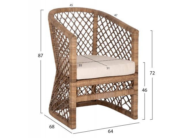 ΠΟΛΥΘΡΟΝΑ MPIKO HM5990 RATTAN ΦΥΣΙΚΟ-ΜΑΞΙΛΑΡΙ ΕΚΡΟΥ 64x68x87Υ εκ.