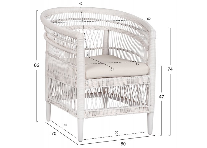 ΠΟΛΥΘΡΟΝΑ MALAWI HM9635.02 ΞΥΛΟ ΜΑΟΝΙ ΜΕ RATTAN ΛΕΥΚΟ-ΛΕΥΚΟ ΜΑΞΙΛΑΡΙ 80x70x86Υεκ.