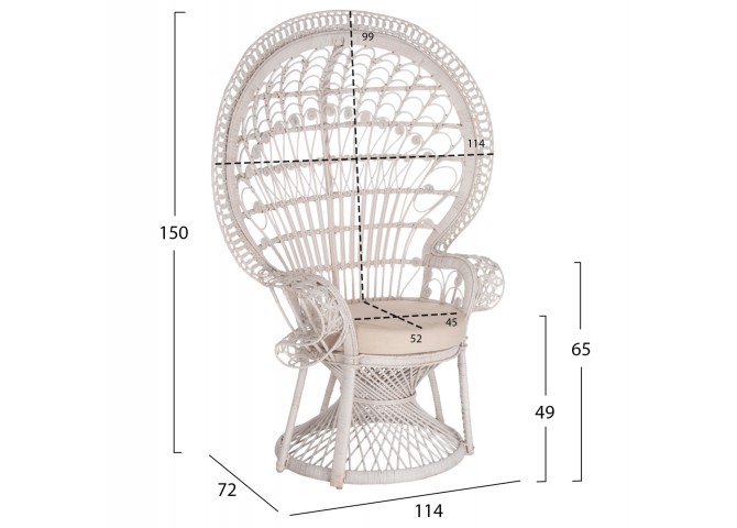 ΠΟΛΥΘΡΟΝΑ ROYAL PEACOCK HM9342.02 RATTAN ΣΕ ΛΕΥΚΟ-ΜΑΞΙΛΑΡΙ ΛΕΥΚΟ 114x72x150Yεκ.