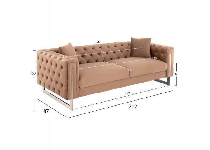 ΚΑΝΑΠΕΣ τ.CHESTERFIELD MOBAR HM3263.03 ΜΠΕΖ ΒΕΛΟΥΔΟ-ΜΕΤΑΛΛΙΚΑ ΠΟΔΙΑ 212x87x68Υεκ