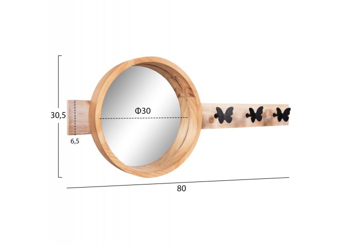 ΚΑΘΡΕΠΤΗΣ ΤΟΙΧΟΥ ΣΤΡΟΓΓΥΛΟΣ SCUTTLE HM4222 FIR WOOD&MDF-BLACK METAL 80x6,5x30,5Υεκ.