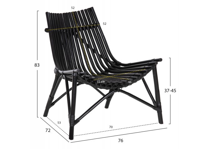 ΚΑΡΕΚΛΑ ΕΞΩΤ.ΧΩΡΟΥ CELLION HM9812.02 ΡΑΒΔΟΙ RATTAN ΣΕ ΜΑΥΡΟ ΧΡΩΜΑ 76x72x83Υεκ.