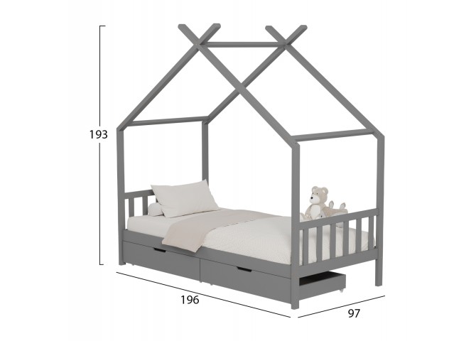 ΚΡΕΒΑΤΙ ΠΑΙΔΙΚΟ KLARICE HM680.05 τ.MONTESSORI-2 ΣΥΡΤΑΡΙΑ- ΞΥΛΟ ΠΕΥΚΟΥ ΓΚΡΙ-190x90εκ