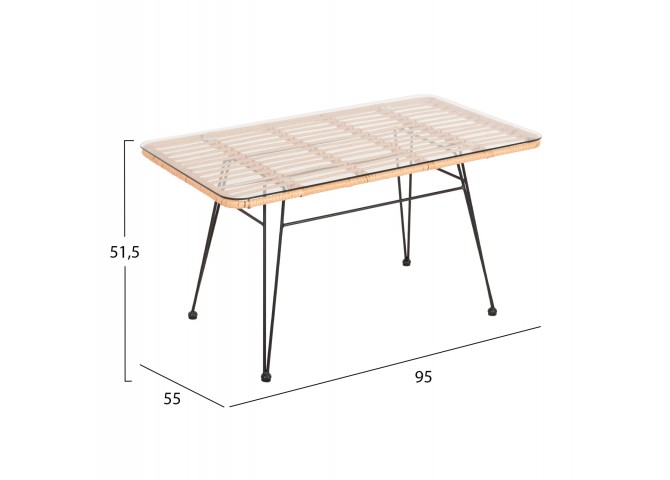 ΤΡΑΠΕΖΙ ΕΞ.ΧΩΡΟΥ ΧΑΜΗΛΟ ALLEGRA HM6076 ΜΑΥΡΟ ΜΕΤΑΛΛΟ-ΜΠΕΖ WICKER 95X55X51.5Yεκ.