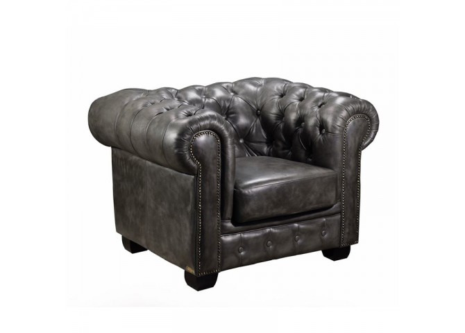 CHESTERFIELD Πολυθρόνα Δέρμα Antique Grey 103x92x72cm