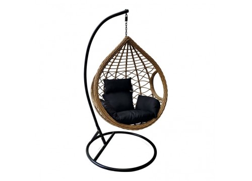 Κρεμαστή Πολυθ.Steel Black/Wicker Φυσικό/Μαξ.Μαύρο D.105 H.197cm