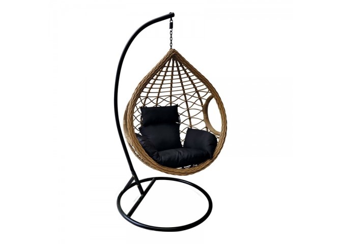 Κρεμαστή Πολυθ.Steel Black/Wicker Φυσικό/Μαξ.Μαύρο D.105 H.197cm