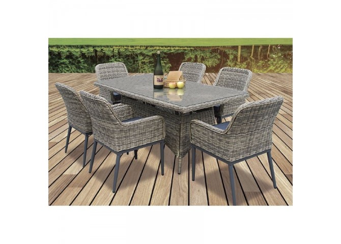 HAVANA Set Τραπεζαρία Κήπου ALU,Wicker Grey Brown-Ανθρακί: Τραπέζι 160x90 + 6 Πολυθρόνες