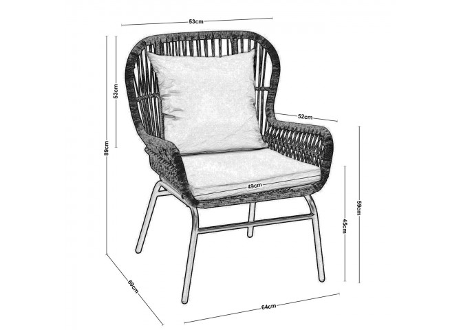 Πολυθρ.Μεταλ.Μαύρη/Wicker Φυσικό, Μαξ.Eκρού 64x67x87cm