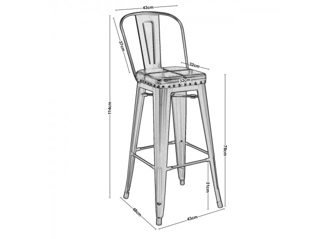 Σκαμπώ BAR Με Πλάτη Μαύρο Matte/PU Κάθ.Σκ.Γκρι 43x43x114cm