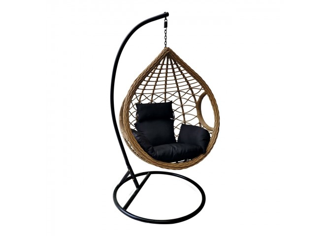 Κρεμαστή Πολυθ.Steel Black/Wicker Φυσικό/Μαξ.Μαύρο D.105 H.197cm