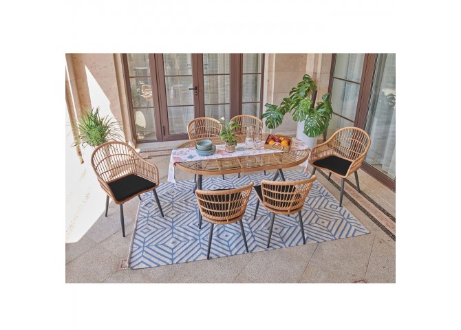 Dining Set (Τρ.160x95+2Πολ+4Καρ) Μετ.Μαύρο/Wicker Φυσικό, Μαξ.Μαύρο