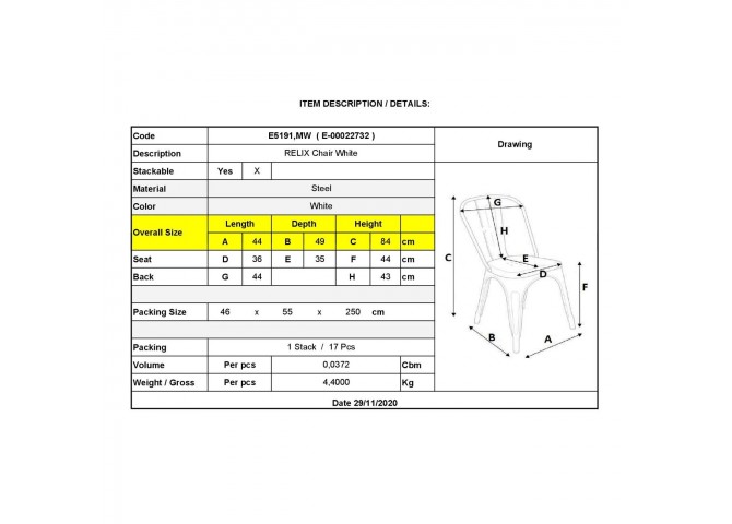 Καρέκλα Steel Άσπρο 45x49x85cm