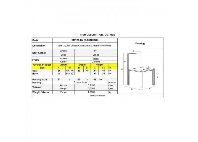 Καρέκλα 54x57x81cm πολυπροπυλένιο Λευκό (Συσκ.6)