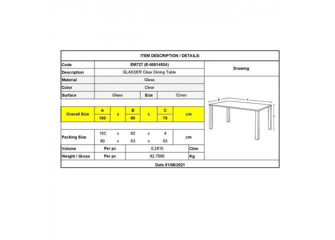 Τραπέζι γυάλινο 150x90