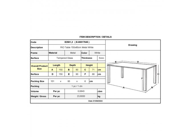 Τραπεζαρία εξωτερικού χώρου 150x90cm λευκό