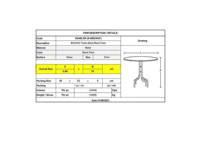 BALENO Τραπέζι Μέταλλο Βαφή Μαύρο - Γυαλί Tempered