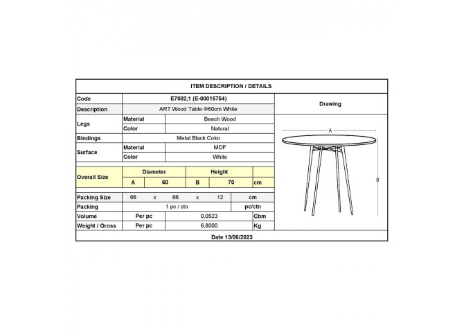 Στρογγυλό τραπέζι με μεταλλικούς συνδέσμους Φ60x68cm