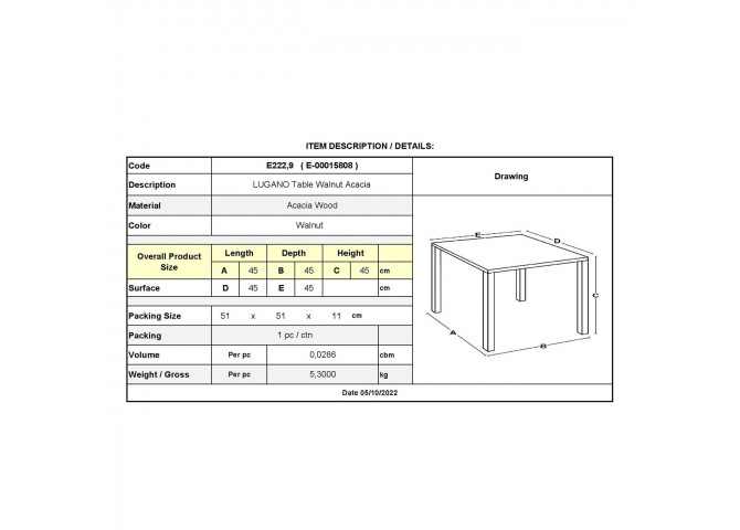 Χαμηλό τραπεζάκι κήπου σε καρυδί χρώμα 45x45x45cm