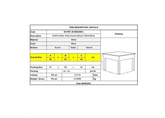 Τραπ.Σαλονιού 82x82x40cm Ακακία Φυσικό/Μεταλ.Μαύρο