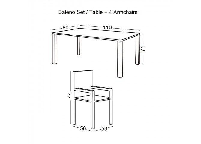 Μεταλλικό τραπέζι κήπου καφέ με 4 πολυθρόνες 110x60x71εκ
