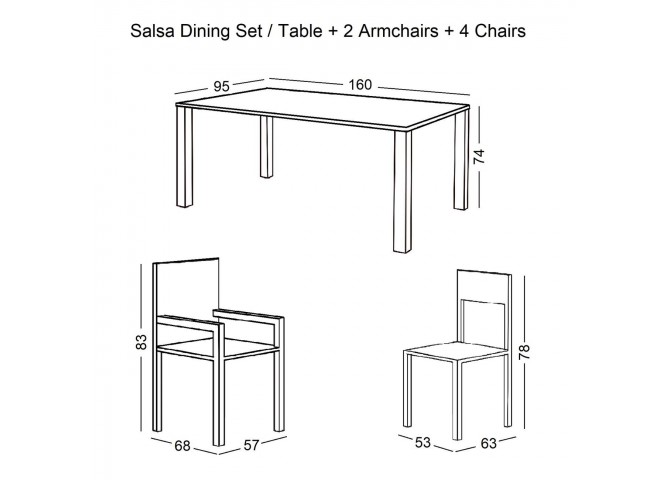 Dining Set (Τρ.160x95+2Πολ+4Καρ) Μετ.Μαύρο/Wicker Φυσικό, Μαξ.Μαύρο