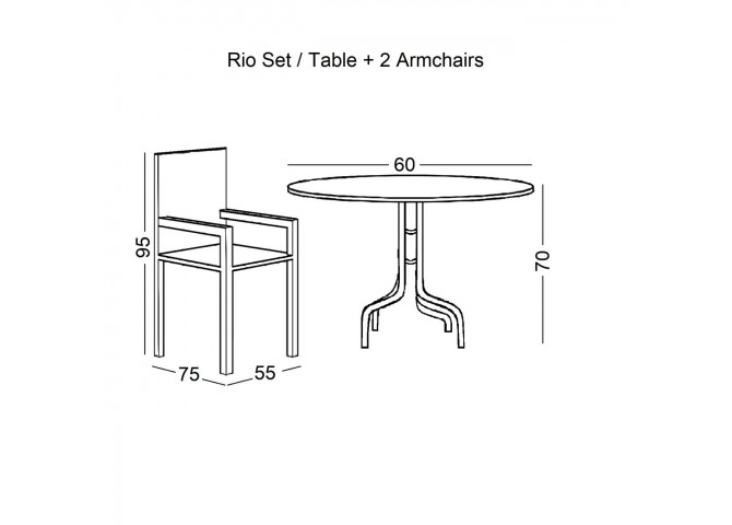 RIO Set Κήπου - Βεράντας : Τραπέζι + 2 Πολυθρόνες Μέταλλο Καφέ / Textilene Καφέ