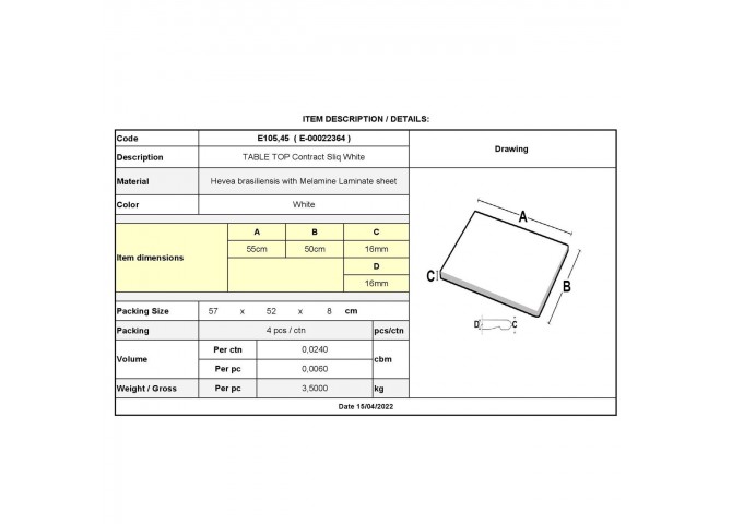 ΚΑΠΑΚΙ ΕΠΙΦΑΝΕΙΑΣ ΤΡΑΠΕΖΙΟΥ Contract Sliq 50x55cm/16mm Άσπρο