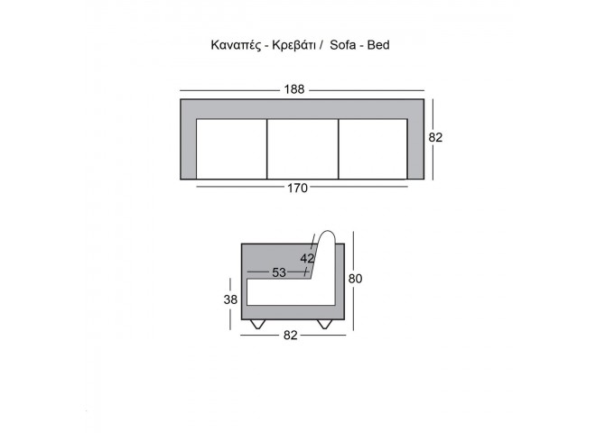 Καναπ.Κρεβάτι PU Μαύρο 188x82x80