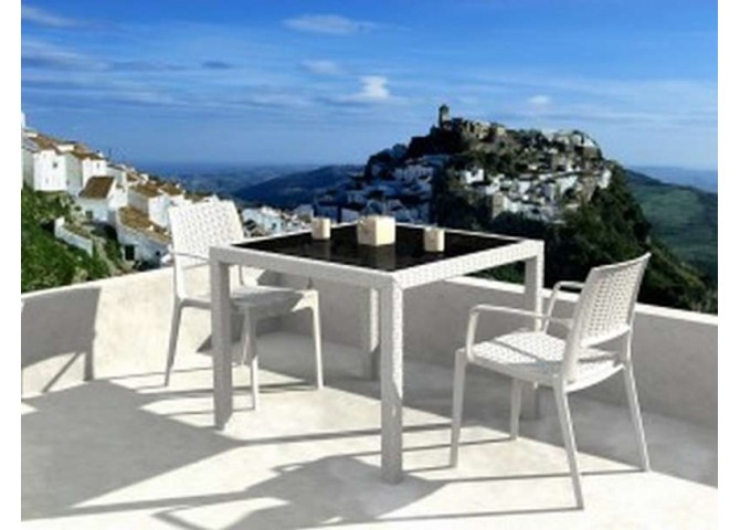 Τραπέζι με τζάμι Bali white 94x94x75