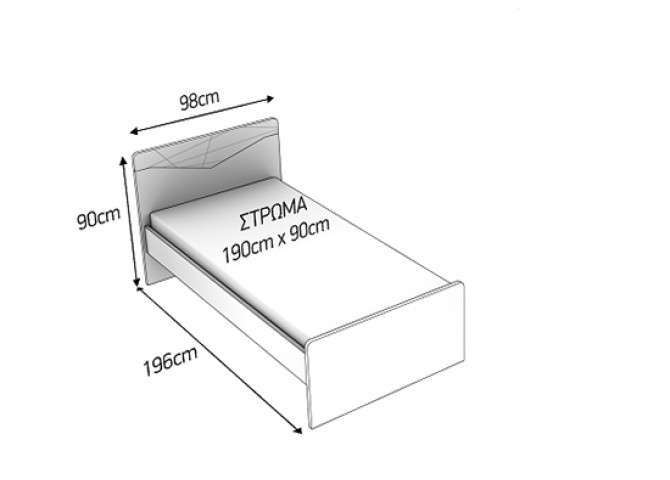 Παιδικό κρεβάτι μονό 98x196x90 για στρώμα 90x190