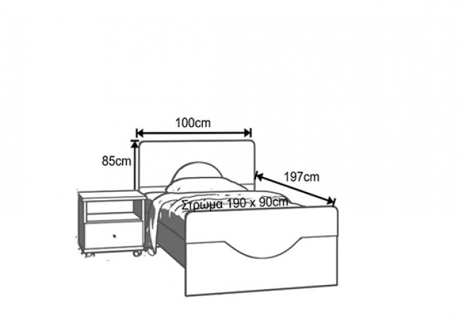 Παιδικό κρεβάτι μονό 100x197x85εκ για στρώμα 90x190