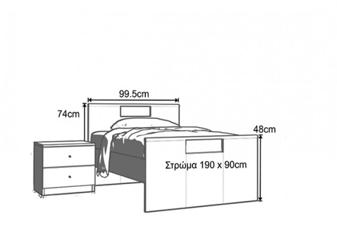 Παιδικό κρεβάτι μονό για στρώμα 90x190