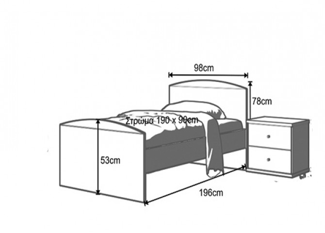 Παιδικό κρεβάτι μονό 98x196x78εκ για στρώμα 90x190