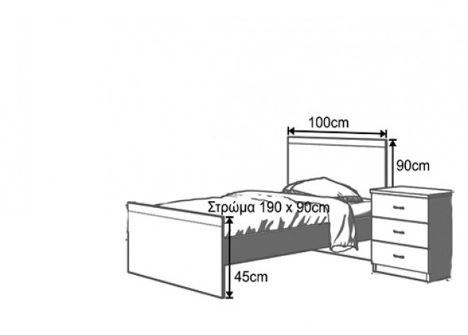 Παιδικό κρεβάτι μονό για στρώμα 90x190
