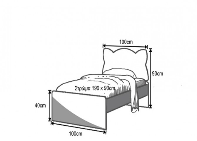 Παιδικό κρεβάτι ημίδιπλο για στρώμα 110x190