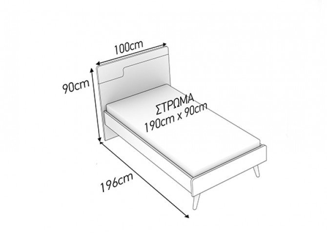 Παιδικό κρεβάτι μονό 100x196x90 για στρώμα 90x190