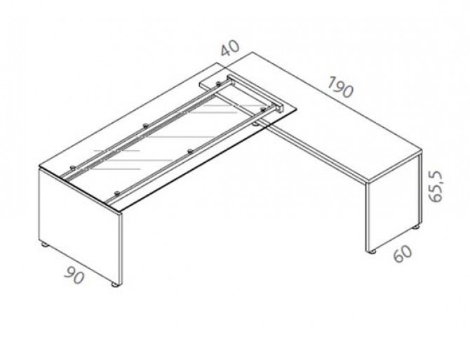 Γωνιακό γραφείο με γυάλινη επιφάνεια 240x190cm